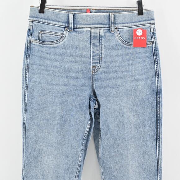 SPANX Jeans Womens Size LP Kick Flare Indigo Sky Pull On Stretch Blue Denim NEW - Picture 2 of 13